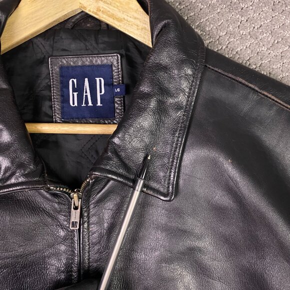 Vintage Y2K GAP Leather Jacket Men's Large Bomber Distressed - Picture 4 of 16